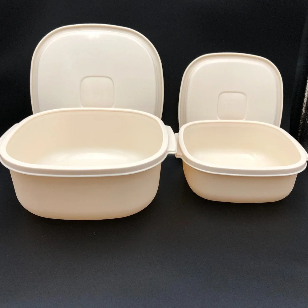 Vintage Rubbermaid Servin' Saver Almond OPAQUE 6 & 12 Cup Sq Set 2247 -2249 RARE